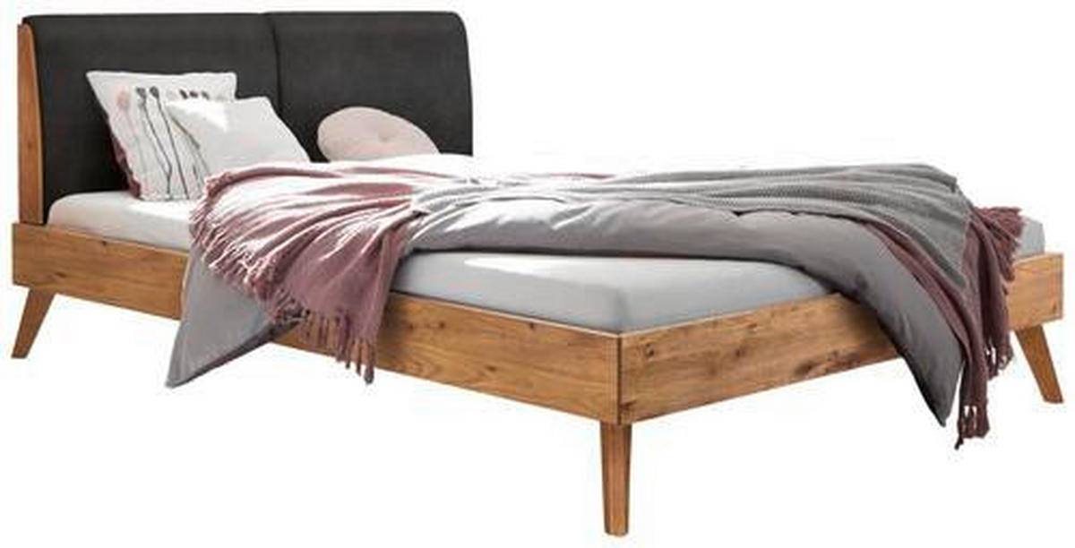 BETT 160/200 cm  in Anthrazit, Wildeiche  - Wildeiche/Anthrazit, Natur, Holz/Textil (160/200cm) - Hasena