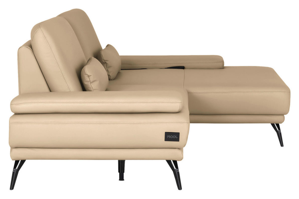 ECKSOFA Echtleder Sandfarben  - Sandfarben/Schwarz, Konventionell, Leder/Metall (301/180cm) - Joop!