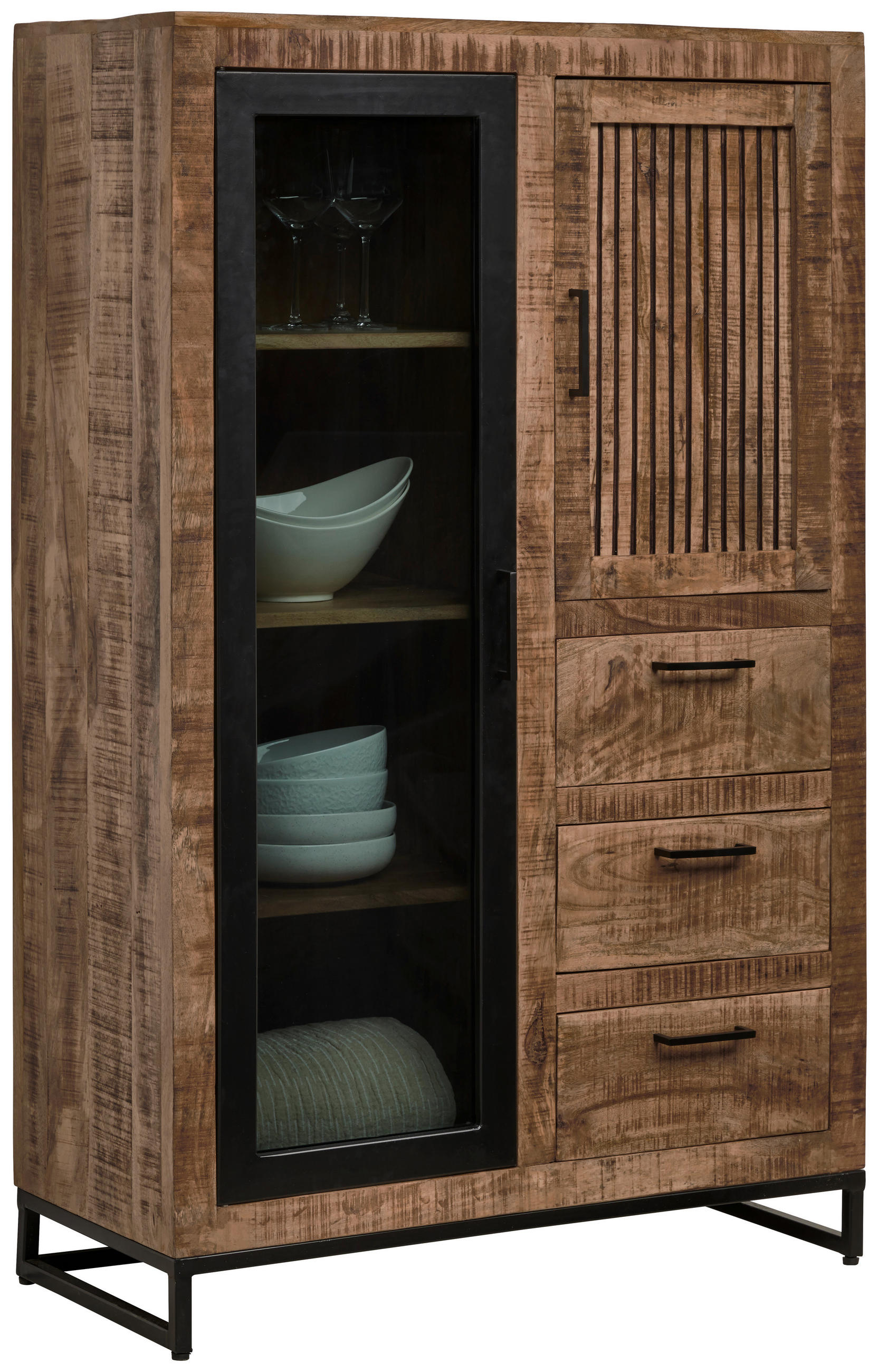 HIGHBOARD Naturfarben, Hellbraun  90/142/40 cm  - Hellbraun/Schwarz, Design, Glas/Holz (90/142/40cm) - Carryhome