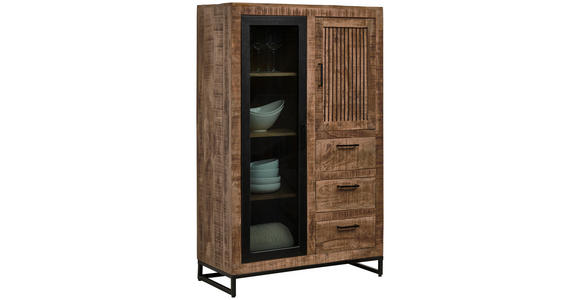 HIGHBOARD Naturfarben, Hellbraun  90/142/40 cm  - Hellbraun/Schwarz, Design, Glas/Holz (90/142/40cm) - Carryhome