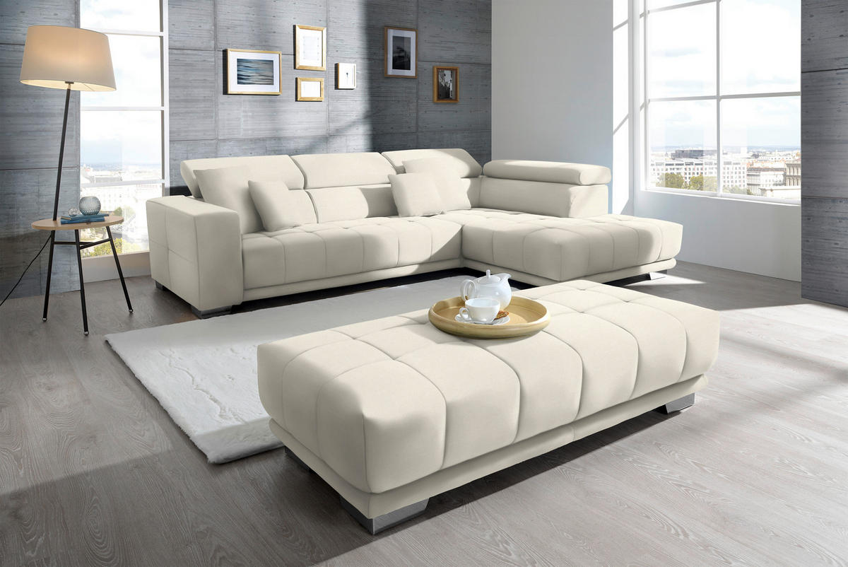 ECKSOFA in Mikrofaser Weiss  - Chromfarben/Weiss, Design, Textil/Metall (301/207cm) - Xora