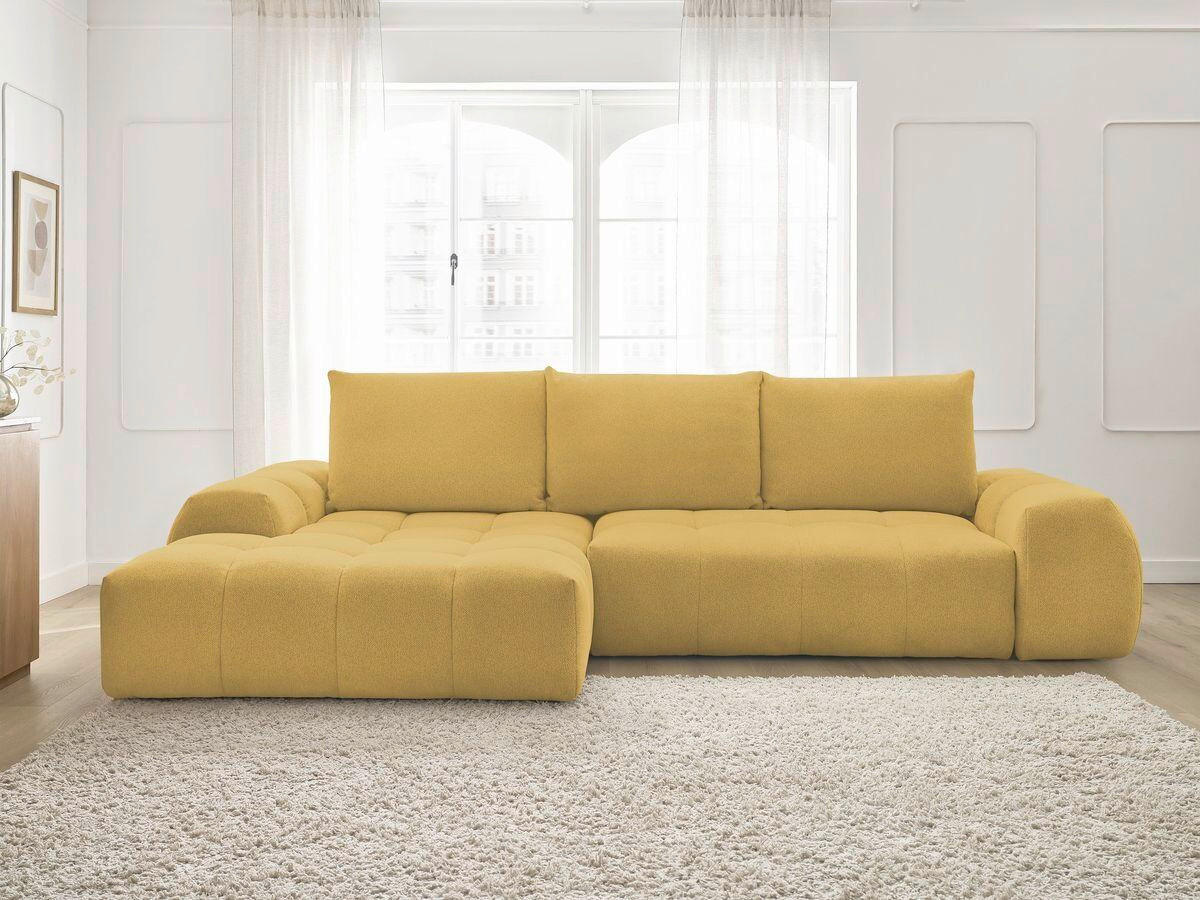 ECKSCHLAFSOFA EVEREST  mit Rücken echt, Armteil links, Armteil rechts Flachgewebe Gelb  - Gelb/Schwarz, MODERN, Kunststoff/Textil (180/318cm) - Livetastic