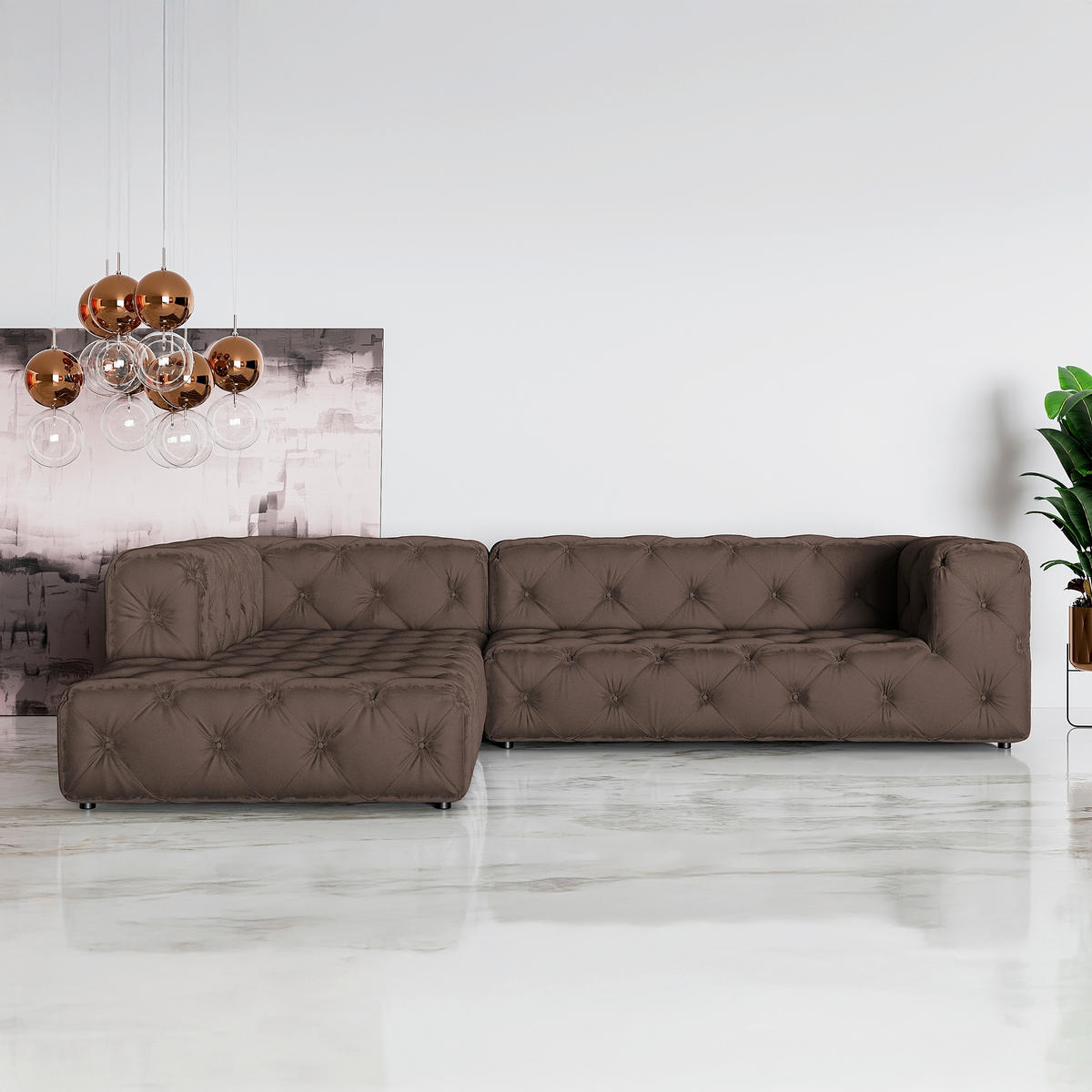 ECKSOFA Fresco in Samt Braun  228/325 cm  - Schwarz/Braun, Design, Kunststoff/Textil (228/325cm) - P & B