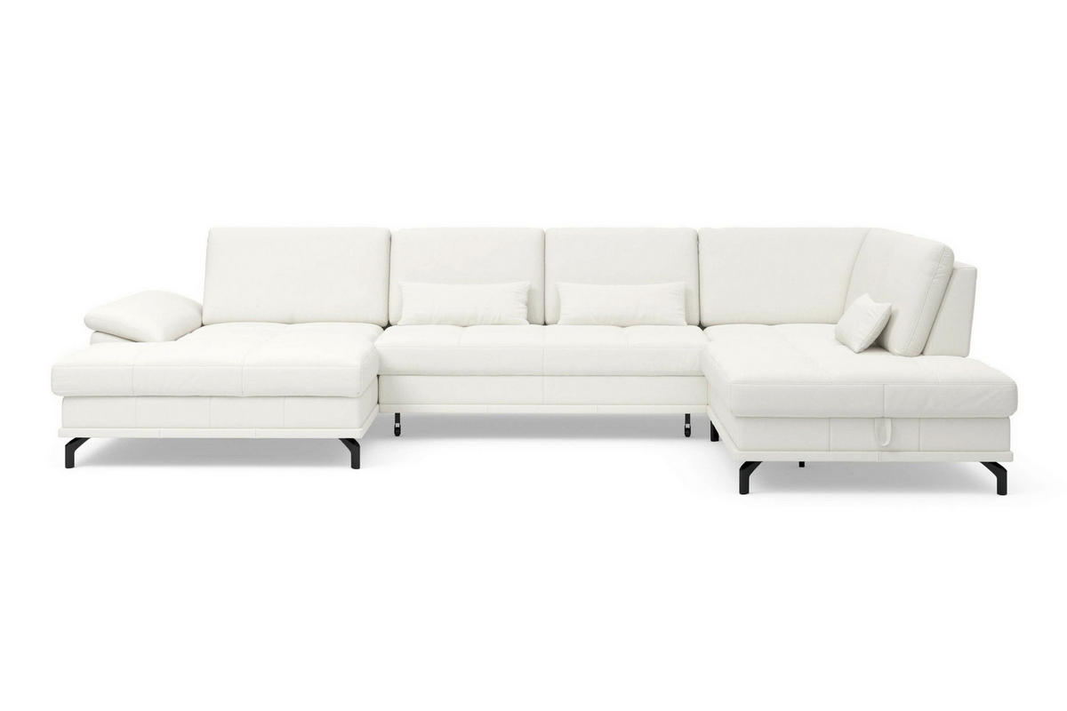 WOHNLANDSCHAFT COSTELLO E Weiß Kombination Echtleder/Stoff Mikrofaser  - Schwarz/Weiß, Basics, Leder/Textil (176/363/223cm) - Sit & More