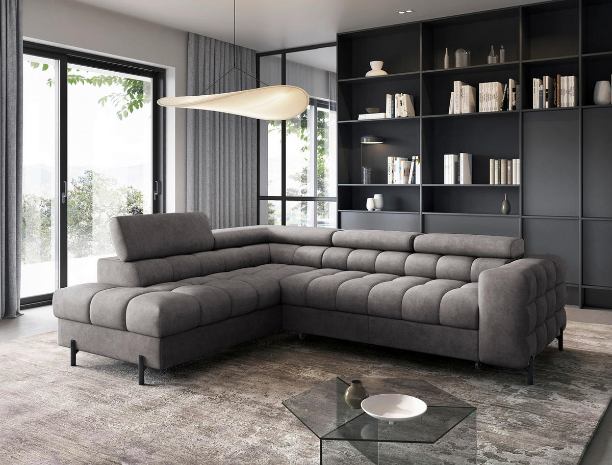 ECKSOFA FERUCCE in Chenille Grau  200/276 cm  - Schwarz/Grau, Design, Textil/Metall (200/276cm) - MID.YOU