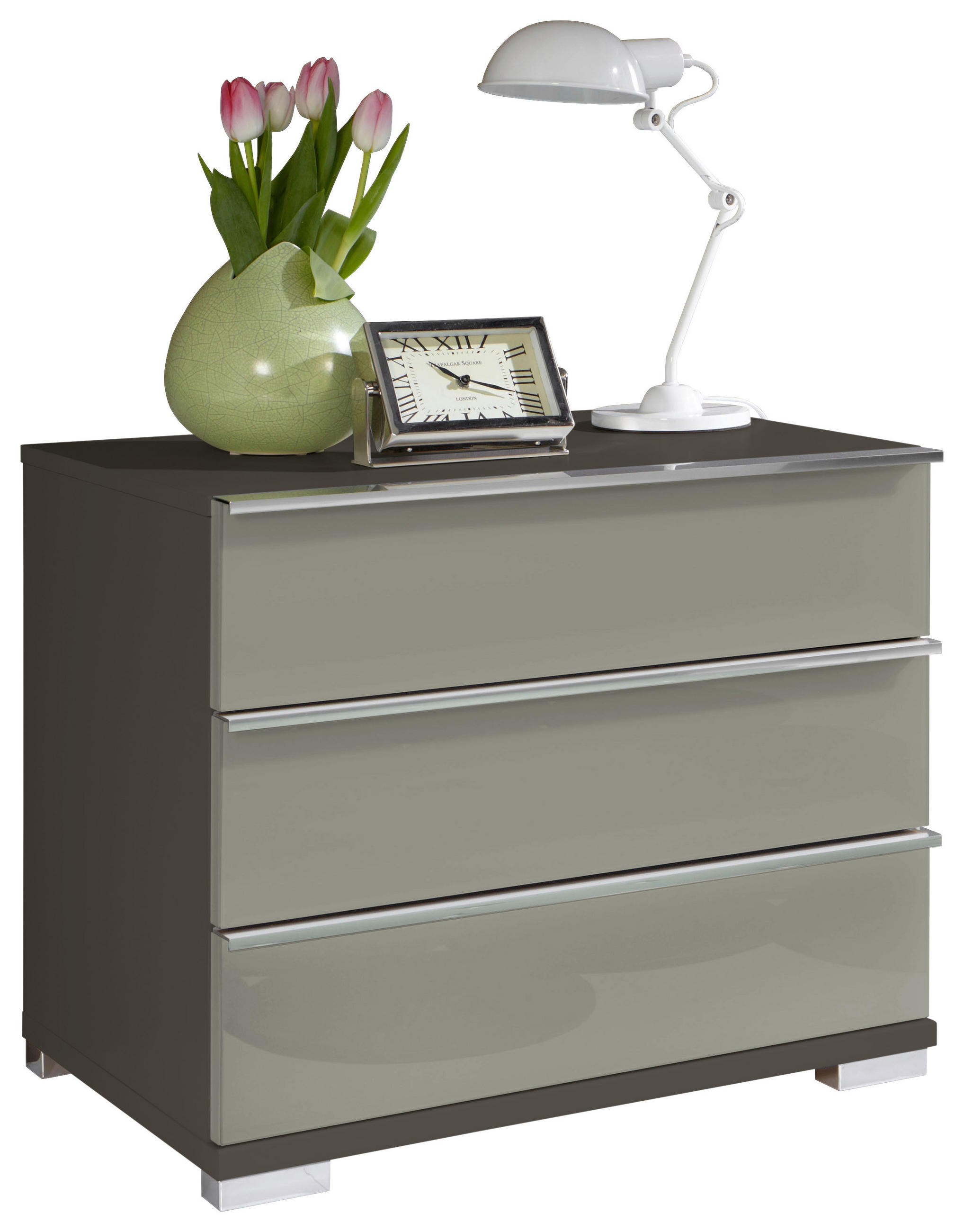 NACHTSCHRANK 60/53/42 cm  - Chromfarben/Dunkelgrau, Basics, Glas/Holzwerkstoff (60/53/42cm) - Venda