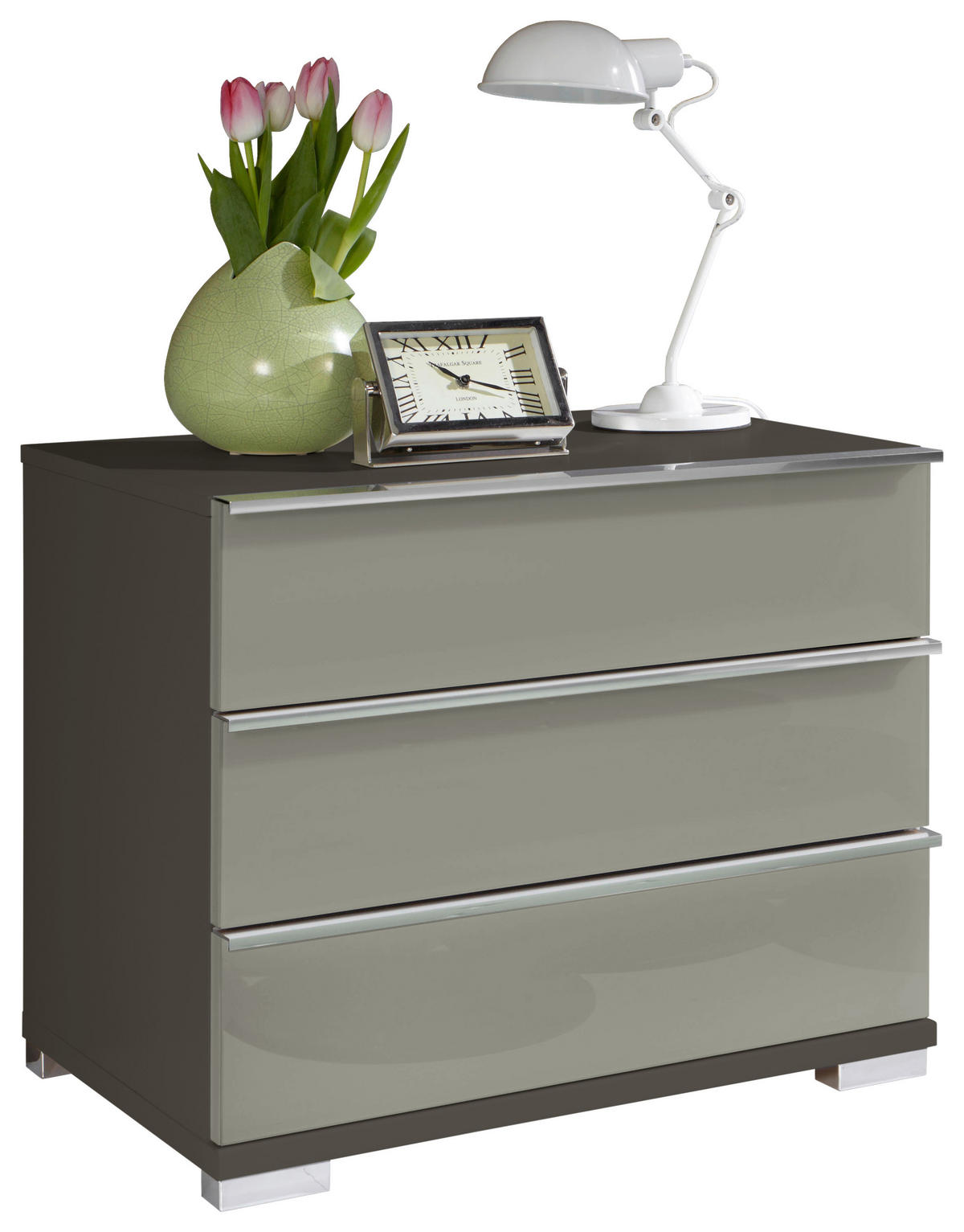 NACHTSCHRANK 60/53/42 cm  - Chromfarben/Dunkelgrau, Basics, Glas/Holzwerkstoff (60/53/42cm) - Venda