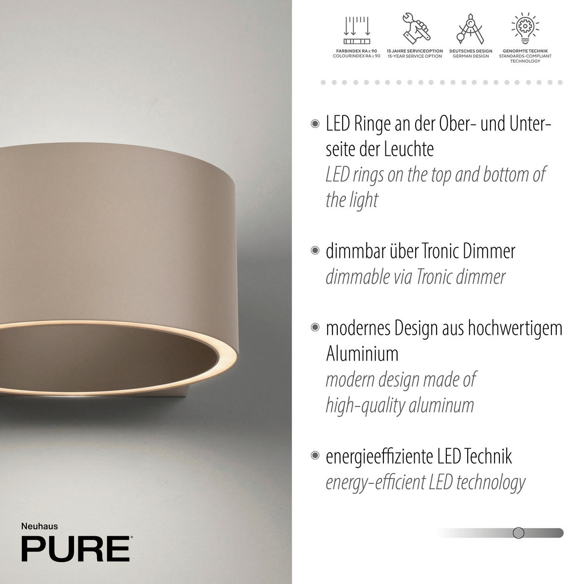 LED-WANDLEUCHTE Pure Clipse 18.5/15/8 cm  - Braun, Design, Kunststoff/Metall (18.5/15/8cm) - Neuhaus PURE