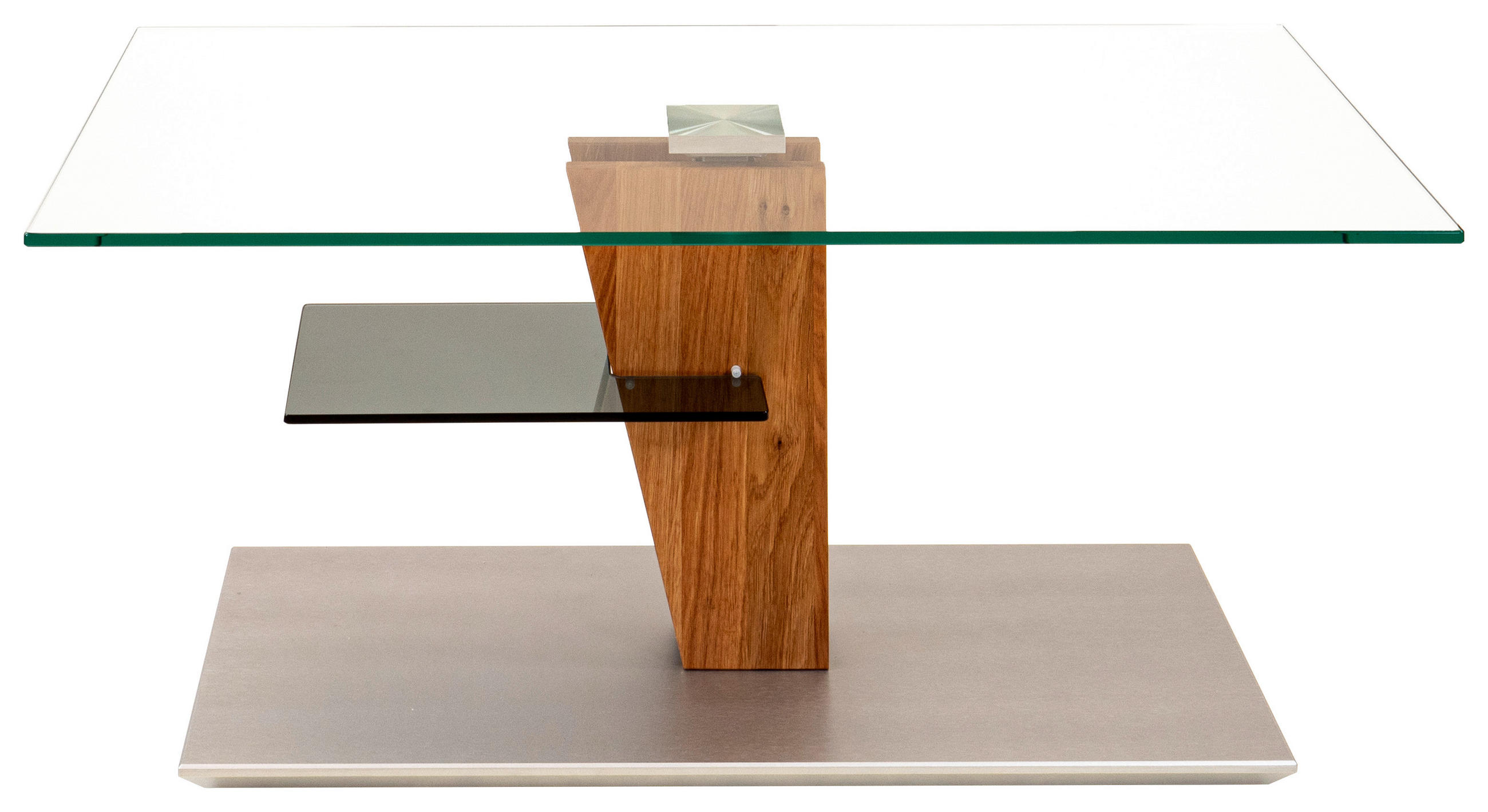 COUCHTISCH Wildeiche teilmassiv ESG, Parsolglas 100/60/47-65 cm rechteckig Grau, Edelstahlfarben, Wildeiche  - Wildeiche/Edelstahlfarben, MODERN, Glas/Holz (100/60/47-65cm) - Venda