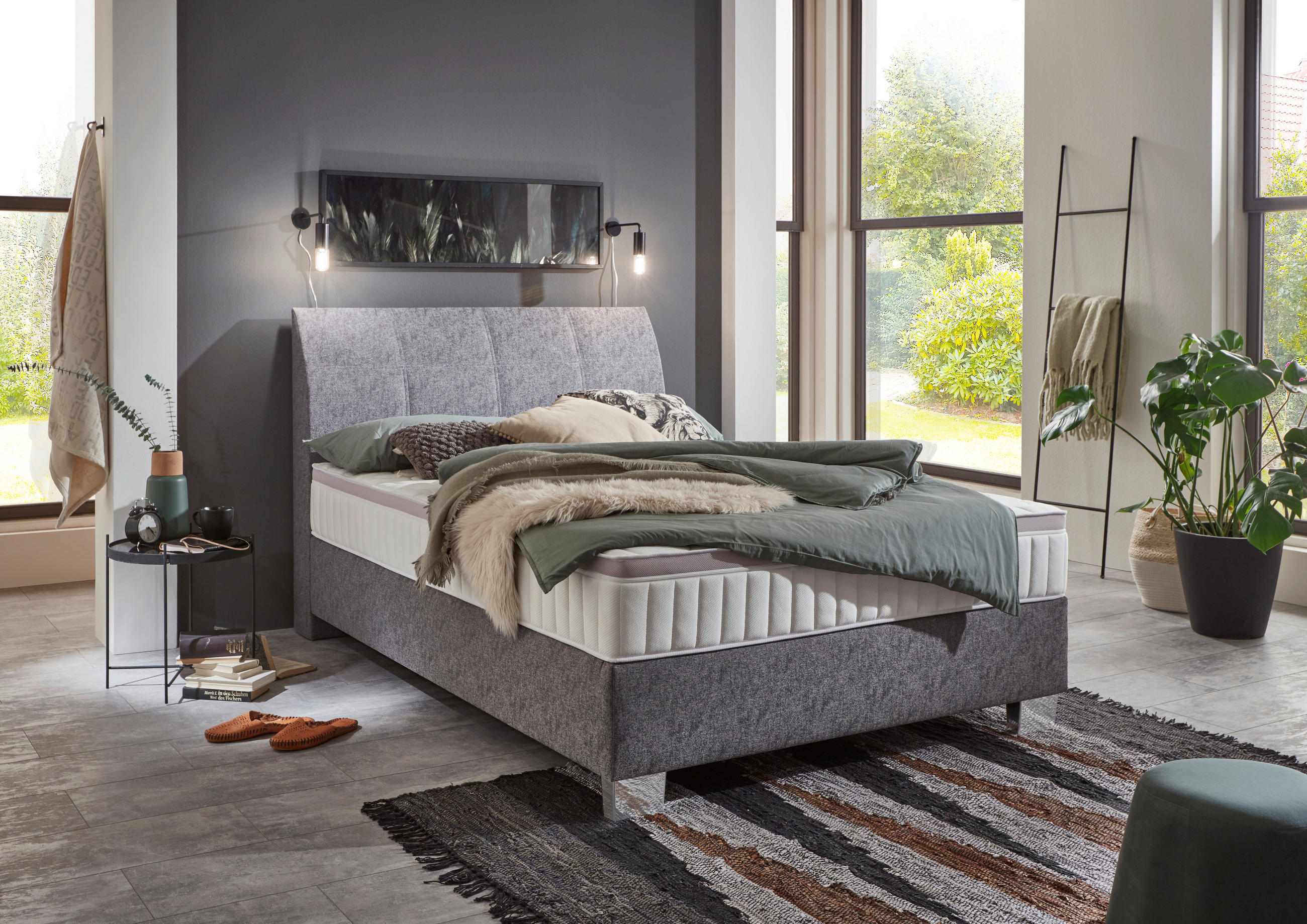 BOXSPRINGBETT 100/200 cm  in Platinfarben  - Platinfarben/Chromfarben, KONVENTIONELL, Kunststoff/Textil (100/200cm) - Hom`in