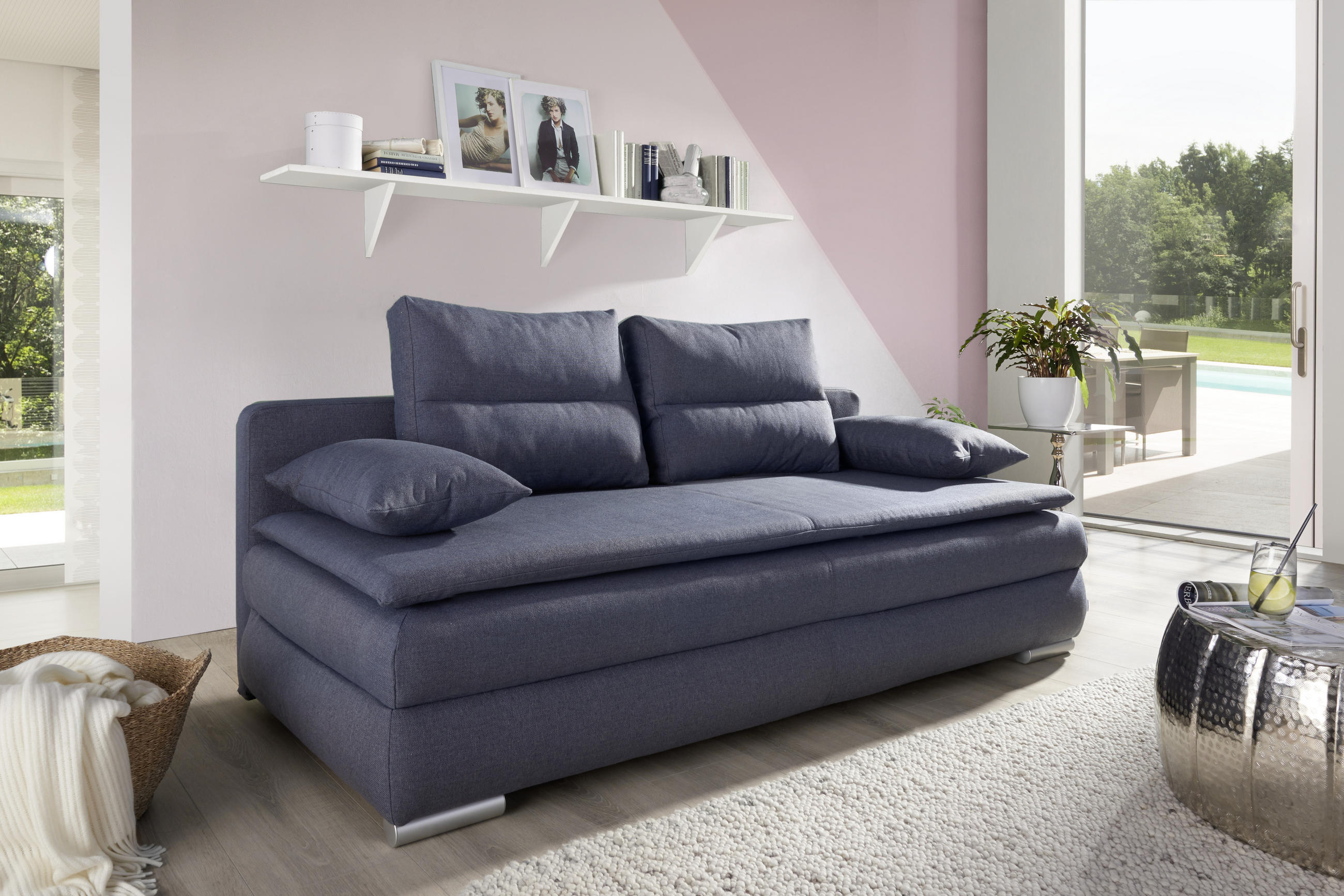 KANAPÉÁGY kék, szürke  - ezüst/kék, Konventionell, műanyag/textil (207/94/90cm) - Venda