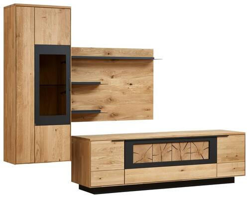 WOHNWAND  in Schwarz, Eichefarben  283,8/203,3/45,2 cm  - Eichefarben/Schwarz, Design, Glas/Holz (283,8/203,3/45,2cm) - Valdera