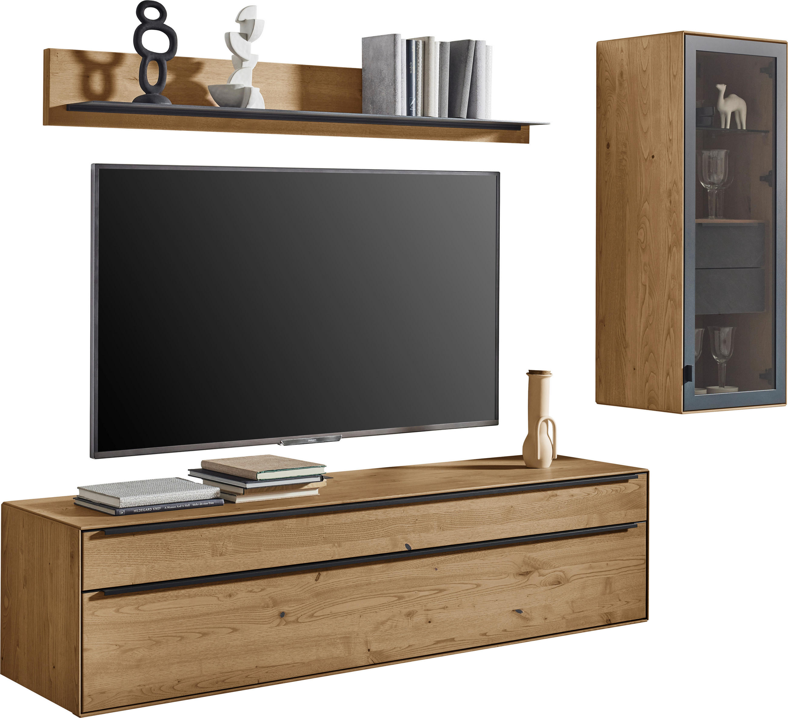 WOHNWAND  Anthrazit, Kastanienfarben 244/190/47,1 cm  - Kastanienfarben/Anthrazit, Natur, Glas/Holz (244/190/47,1cm) - Valnatura