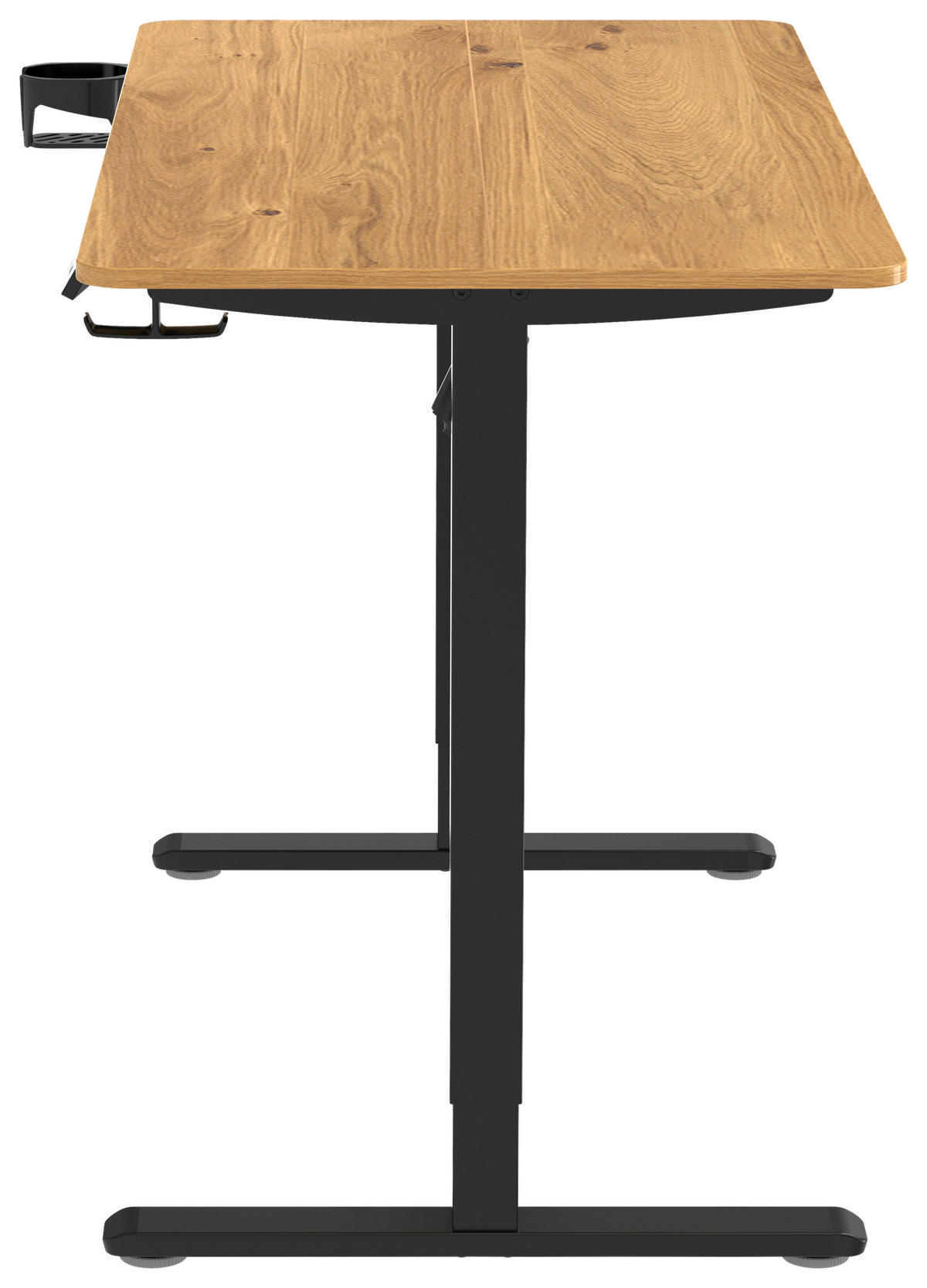 SCHREIBTISCH 120/60/70-115 cm Schwarz, Plankeneiche höhenverstellbar, Memoryschalter, Getränkehalter, Headsethalter elektrisch höhenverstellbar  - Plankeneiche/Schwarz, Modern, Holzwerkstoff/Kunststoff (120/60/70-115cm) - Livetastic