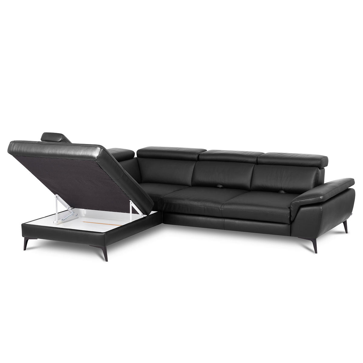 ECKSOFA  in Lederlook Echtleder Schwarz  - Schwarz, Design, Leder/Textil (220/274cm) - Livetastic