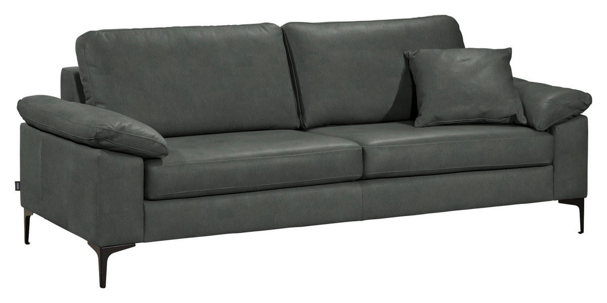 3-SITZER-SOFA  in Echtleder Fango   - Fango/Schwarz, Design, Leder/Metall (224/86/97cm) - Schöner Wohnen