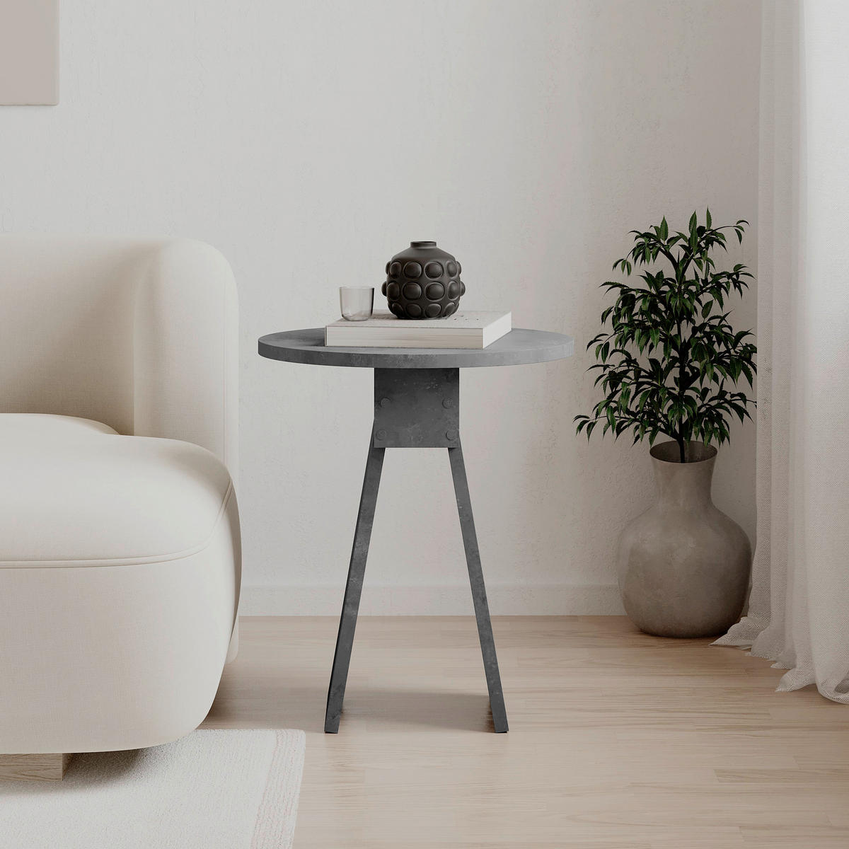 BEISTELLTISCH Grau rund  - Grau, Design, Holzwerkstoff (42/50cm) - Livetastic