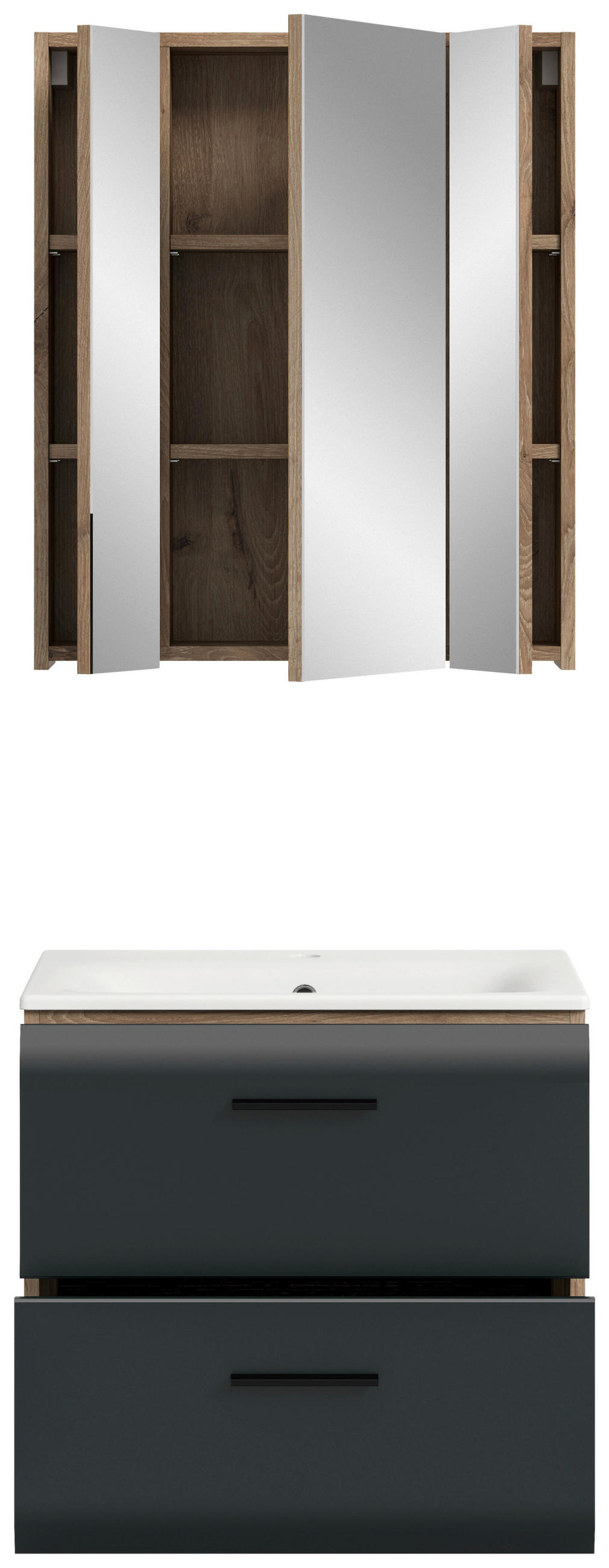 BADEZIMMER 2-teilig  in 60 cm  - Eiche dunkel/Schwarz, Basics, Keramik/Holzwerkstoff (60cm) - MID.YOU