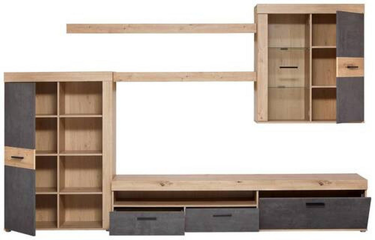WOHNWAND  in Eiche Artisan 300/200,9/41 cm  - Schwarz/Eiche Artisan, Design, Glas/Holzwerkstoff (300/200,9/41cm) - Carryhome