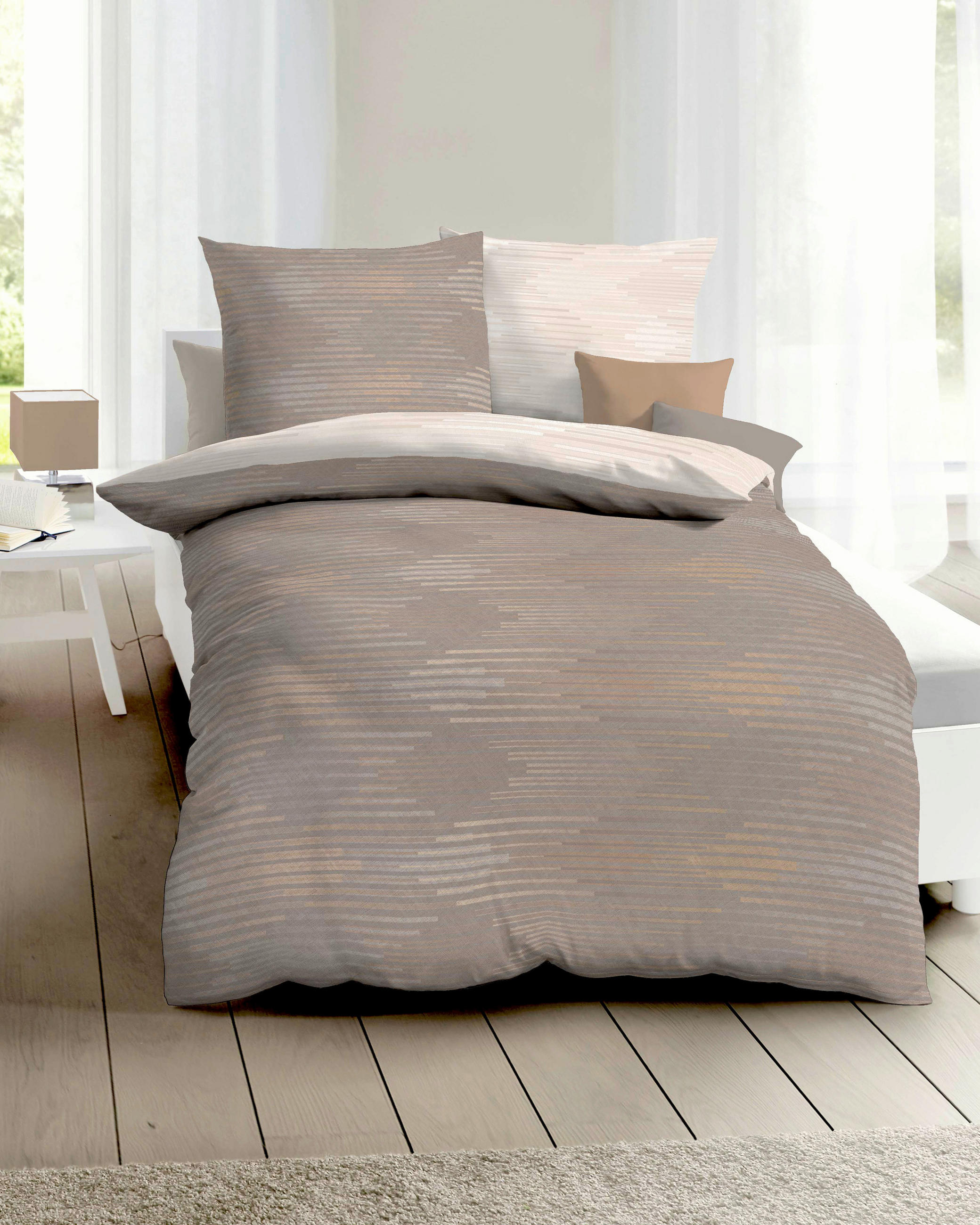 POSTELJNINA Ikat 200/200 cm bombažni flanel svetlo rjava  - svetlo rjava, Konvencionalno, tekstil (200/200cm) - Kaeppel
