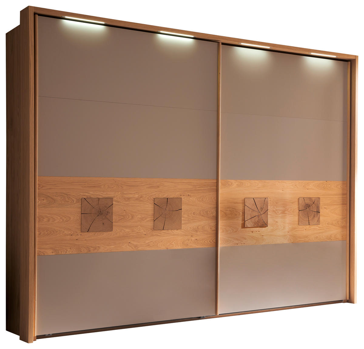 SCHWEBETÜRENSCHRANK  in Taupe, Eichefarben  - Taupe/Eichefarben, Design, Holz/Holzwerkstoff (301,3/230,4/68cm) - Schöner Wohnen