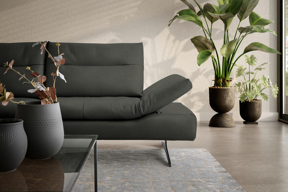 ECKSOFA in Echtleder Graphitfarben  158/342 cm  - Schwarz/Graphitfarben, MODERN, Leder/Metall (158/342cm) - Chilliano