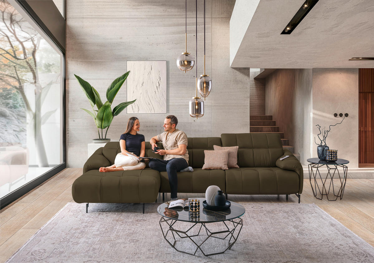 ECKSOFA in Echtleder Taupe  165/313 cm  - Taupe/Cognac, Design, Leder/Metall (165/313cm) - Emilio Belluti