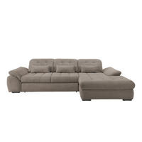 ECKSOFA Graubraun Cord Nierenkissen, Bettkasten, Schlaffunktion, Rücken echt, Kopfteilverstellung, Sitztiefenverstellung, Liegefläche im Originalstoff  - Graubraun/Schwarz, MODERN, Textil/Metall (314/184cm) - P & B