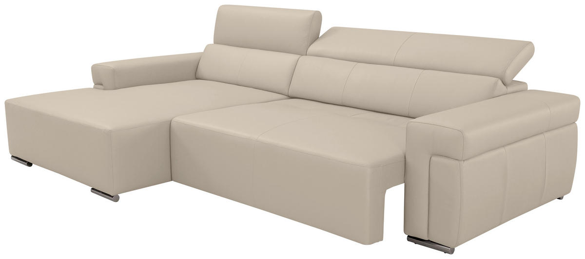 Ecksofa inkl. Funktion DUA Beigebraun Echtleder  - Chromfarben/Beigebraun, Design, Leder/Metall (170/293cm) - Novel