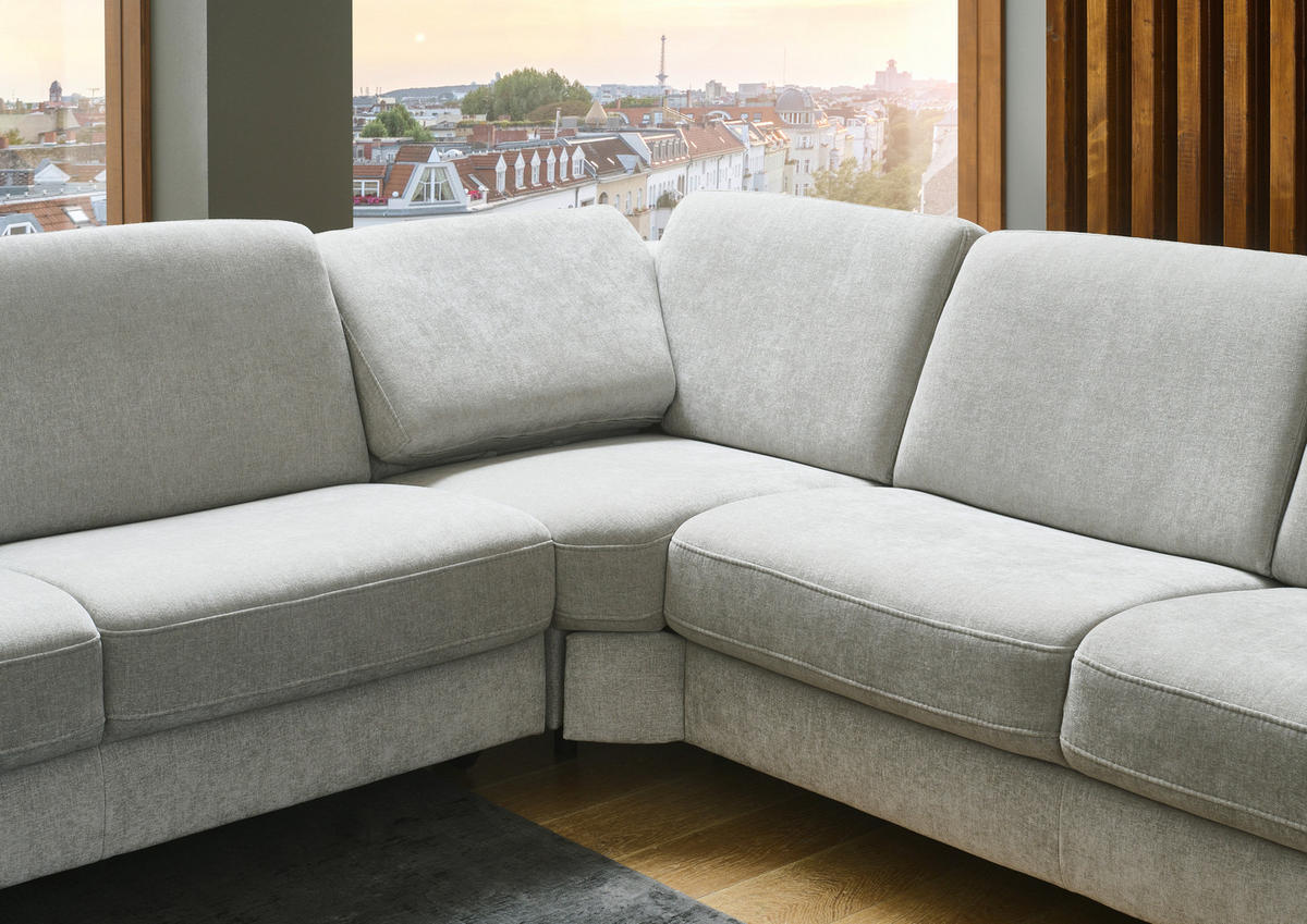 ECKSOFA in Chenille Hellgrau  - Hellgrau/Schwarz, Design, Textil/Metall (278/278cm) - Valdera