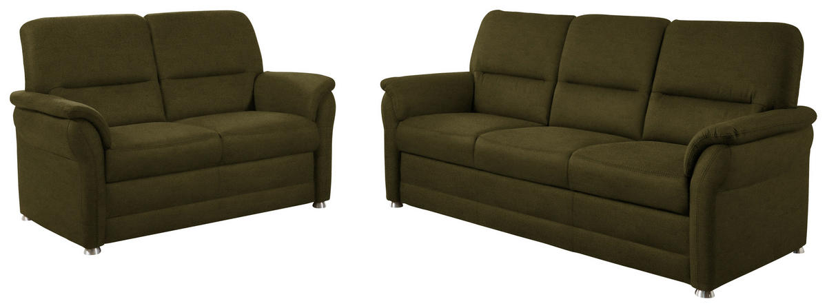 SITZGARNITUR Mikrofaser Dunkelgrün  - Dunkelgrün/Alufarben, Konventionell, Textil/Metall (192/96/89cm) - Beldomo Comfort