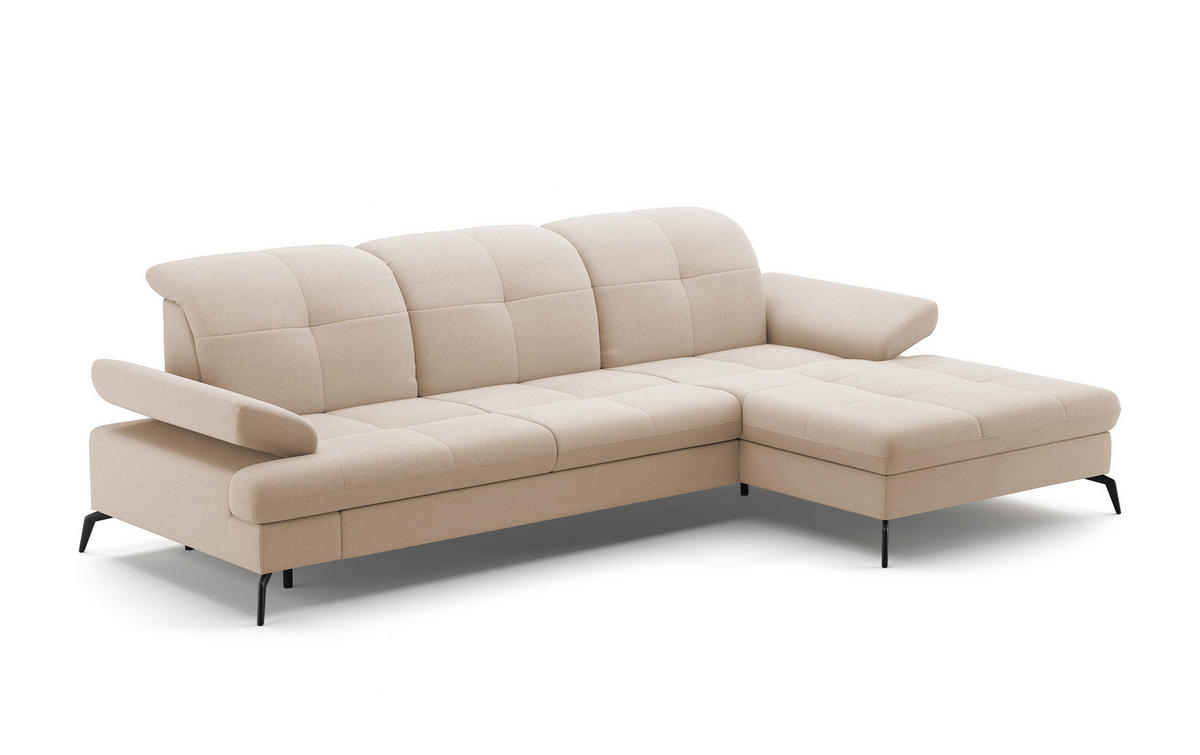 ECKSOFA in Flachgewebe Creme  - Creme/Schwarz, Konventionell, Textil/Metall (279/185cm) - Sit & More