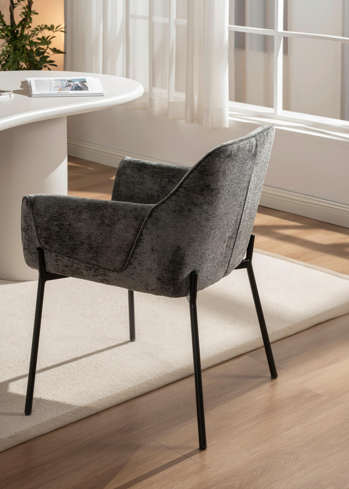 ARMLEHNSTUHL  in Eisen Chenille  - Dunkelgrau/Grau, MODERN, Holz/Textil (62/83/62cm) - MID.YOU