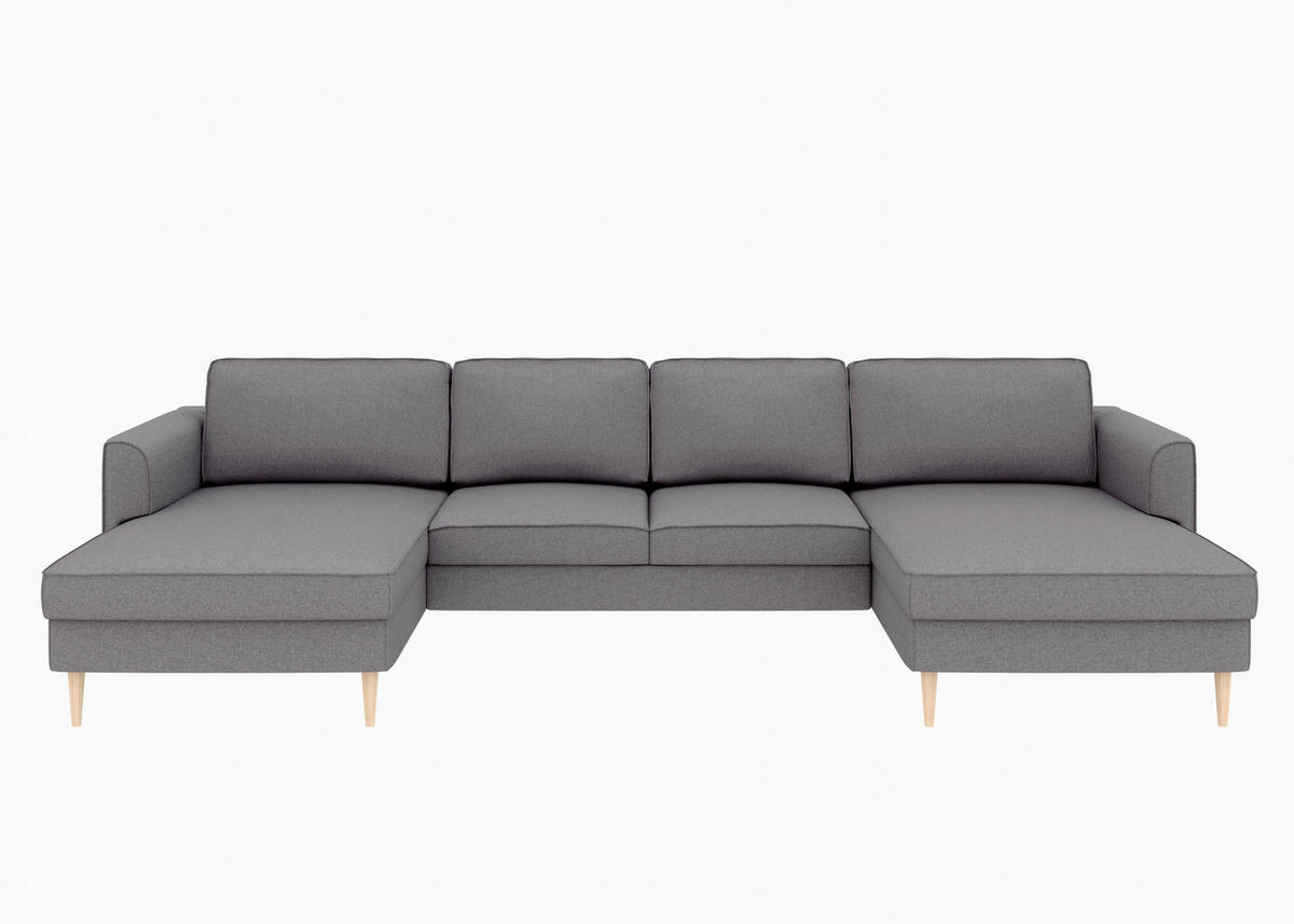 WOHNLANDSCHAFT Anthrazit Struktur  - Anthrazit/Buchefarben, MODERN, Holz/Textil (161/306/161cm) - Trendmanufaktur