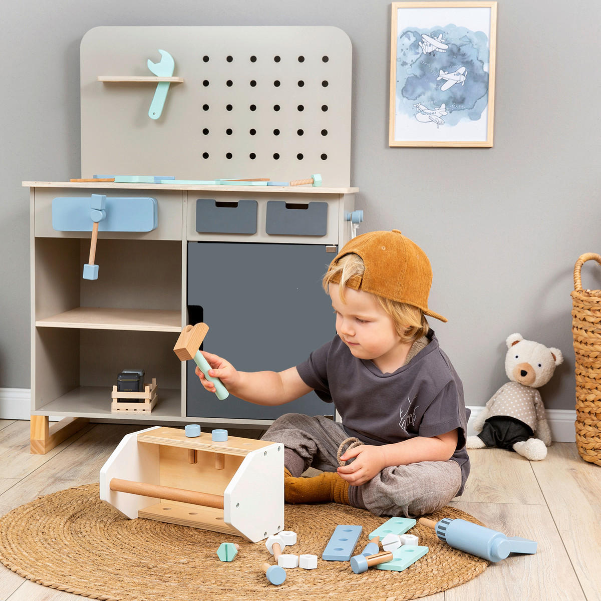 KINDERWERKBANK FAGUS  - Naturfarben/Grau, Basics, Holz/Holzwerkstoff (66/42/90cm) - MUSTERKIND