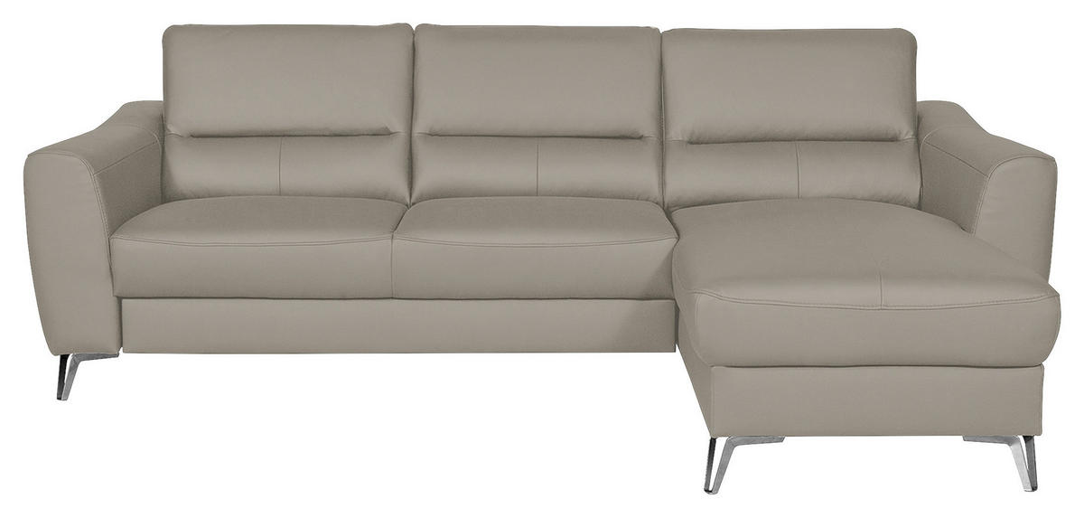 ECKSOFA in Lederlook Echtleder Platinfarben  - Platinfarben/Chromfarben, Design, Leder/Textil (241/168cm) - Livetastic