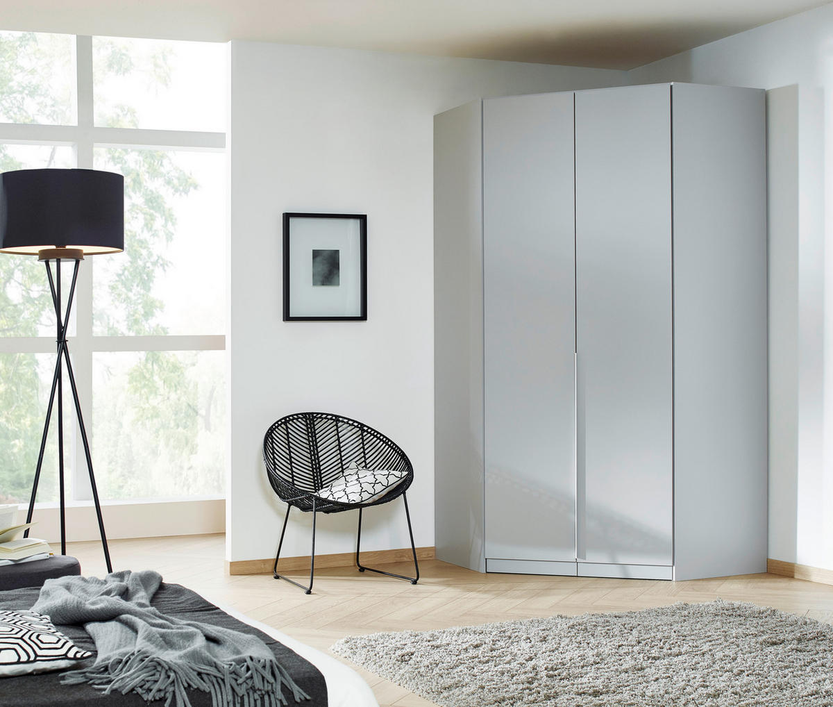 HÖRNGARDEROB 117/229/117 cm  - aluminiumfärg/ljusgrå, Modern, trämaterial (117/229/117cm) - Rauch Möbel