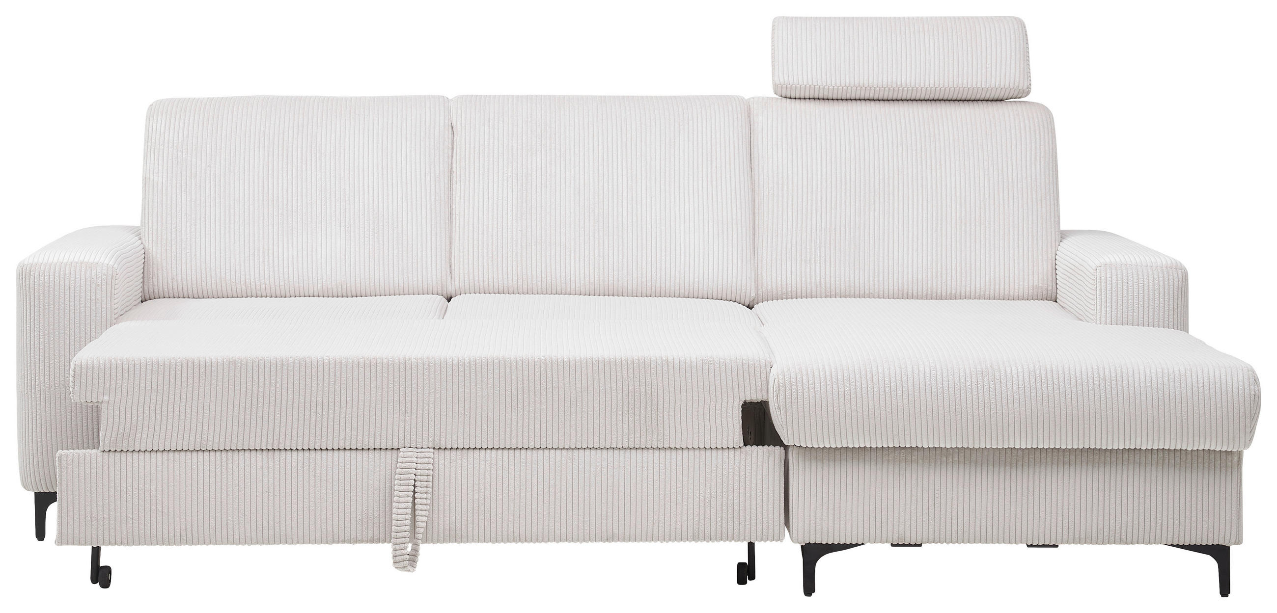 ECKSOFA Weiß, Perlmutt Cord  - Perlmutt/Schwarz, KONVENTIONELL, Textil/Metall (247/167cm) - Stylife