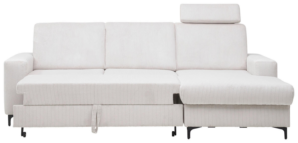 ECKSOFA Weiß, Perlmutt Cord  - Perlmutt/Schwarz, KONVENTIONELL, Textil/Metall (247/167cm) - Stylife