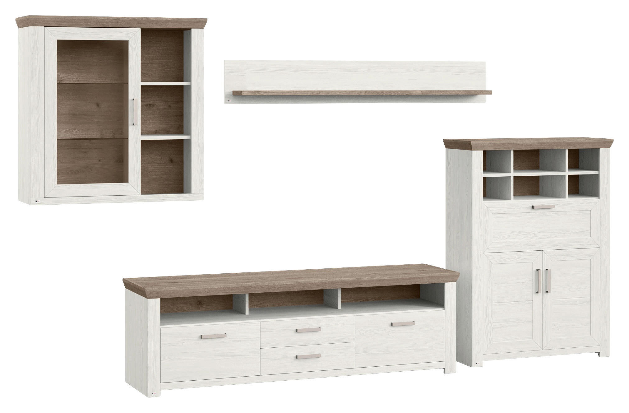 Thumbnail - SetOne by Musterring Wohnwand, Weiß, Eiche, Metall, 3,5 Fächer, 4 Schublade(n) Schubladen, 374x207x51.2 cm, Beimöbel erh...