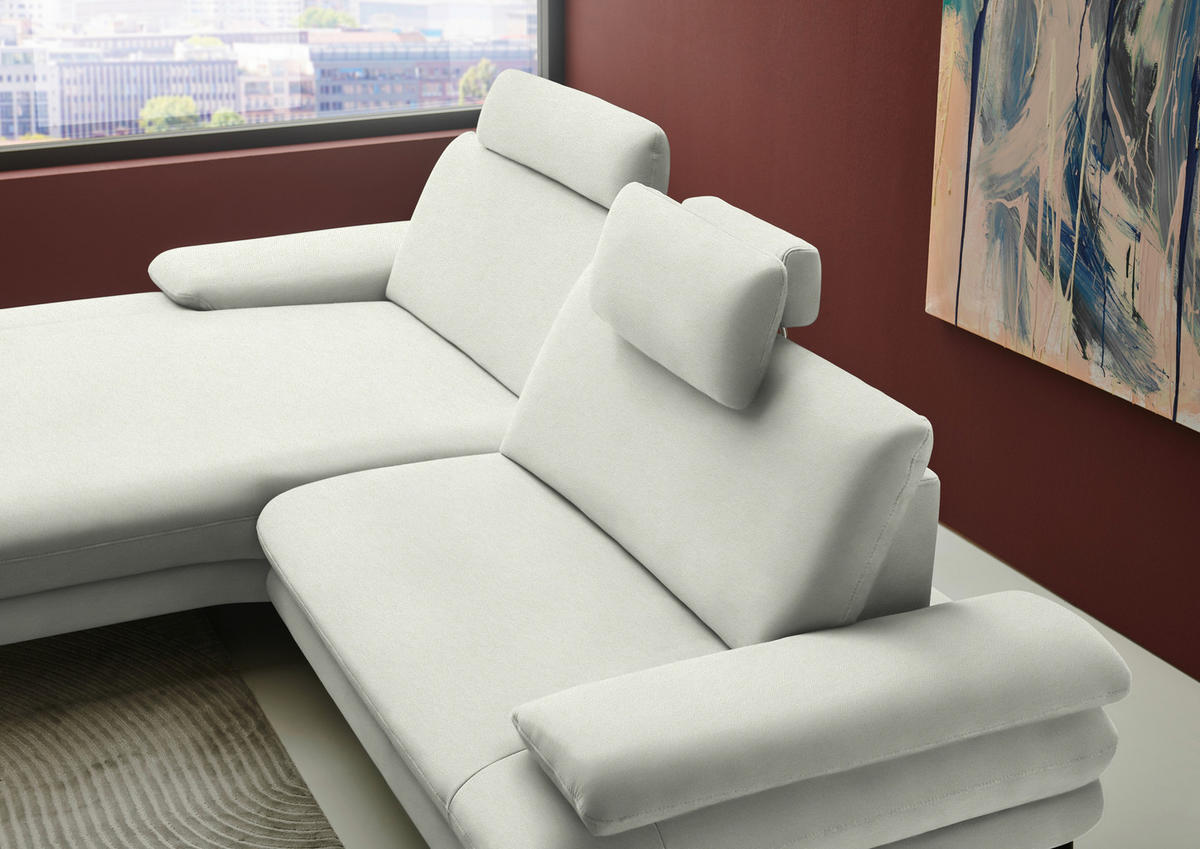 ECKSOFA Chenille, Flachgewebe Weiss  - Weiss/Schwarz, Design, Textil/Metall (180/284cm) - Dieter Knoll