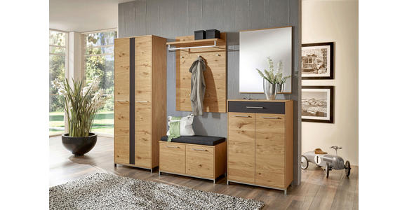 SCHUHSCHRANK 72/105/37 cm - Edelstahlfarben/Eichefarben, Natur, Glas/Holz (72/105/37cm) - Novel