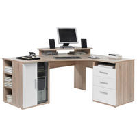 ROHOVÝ PÍSACÍ STÔL, biela, dub sonoma, 140/173/75 cm - biela/strieborná, Basics, kompozitné drevo/plast (140/173/75cm) - Carryhome