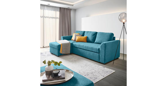 ECKSOFA inkl.Funktionen Petrol Webstoff - Petrol/Schwarz, Design, Kunststoff/Textil (155/243cm) - Xora