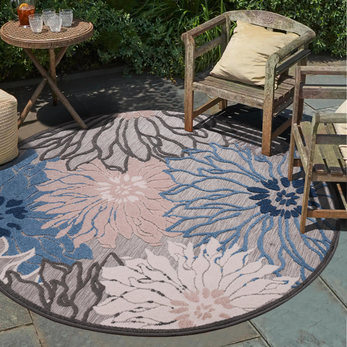 TEPIH ZA UNUTAR./VANJ. UPORAB  200 cm  plava, siva  Floral  - siva/plava, Lifestyle, tekstil/plastika (200cm)