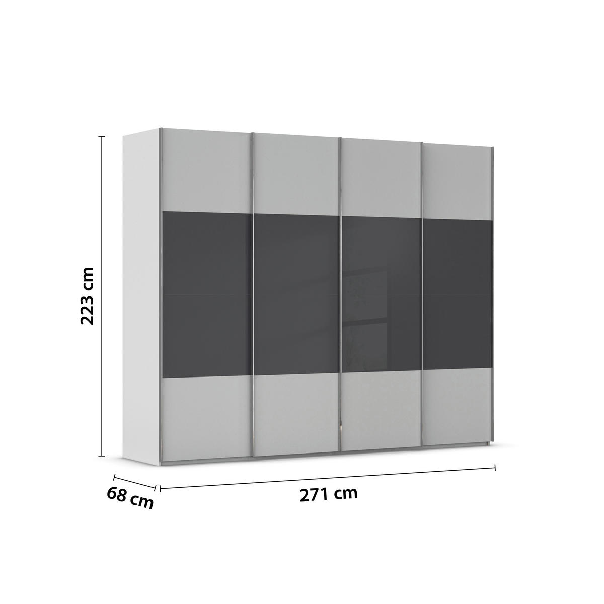 SCHWEBETÜRENSCHRANK 271/223/68 cm 4-türig Grau, Schwarz  - Chromfarben/Schwarz, KONVENTIONELL, Glas/Holzwerkstoff (271/223/68cm) - Novel
