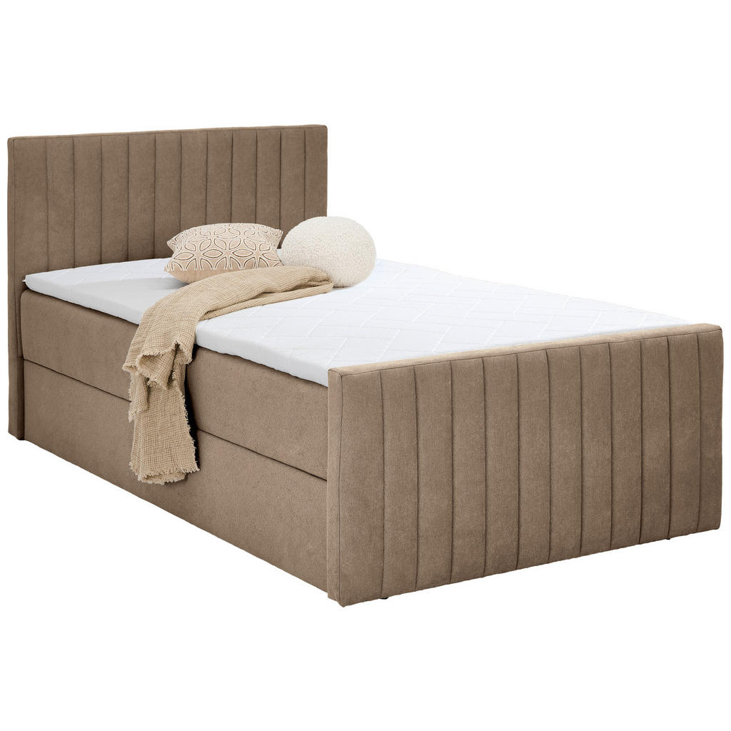 Thumbnail - Boxxx Boxbett, Taupe, Textil, H3, Höhe ca. 25 cm, 90x200 cm, Bettkasten, gepolstertes Kopfteil, Topper durchgehend, in v...