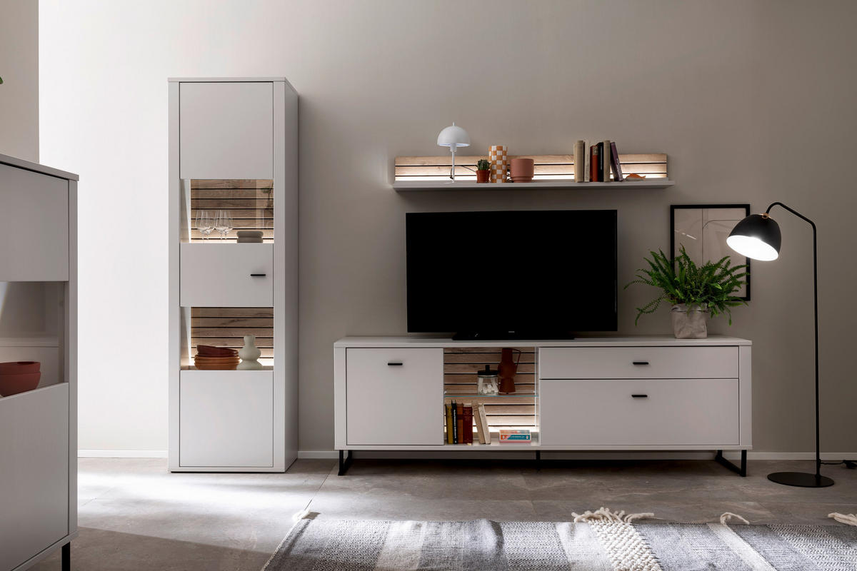 VITRINE  in Weiß, Eichefarben - Eichefarben/Anthrazit, Design, Glas/Holzwerkstoff (61/206/37cm) - Stylife