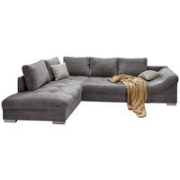 ECKSOFA Grau Cord  - Silberfarben/Grau, Design, Holz/Textil (202/298cm) - MID.YOU