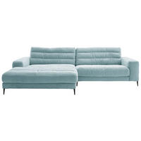 ECKSOFA Ottomane links  Badia Hellblau Cord  - Schwarz/Hellblau, Design, Textil/Metall (207/296cm) - Dieter Knoll